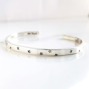 5.57.5 Hand Stamped Sterling Silver Star Bracelet . .925 Star Cuff Bracelet . Tatum Bradley Star Cuff . Moon & Stars Jewelry image 1