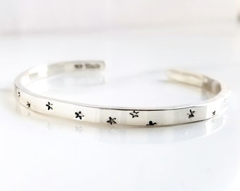 5.5"-7.5" Hand Stamped Sterling Silver Star Bracelet .  .925 Star Cuff Bracelet . Tatum Bradley Star Cuff . Moon & Stars Jewelry