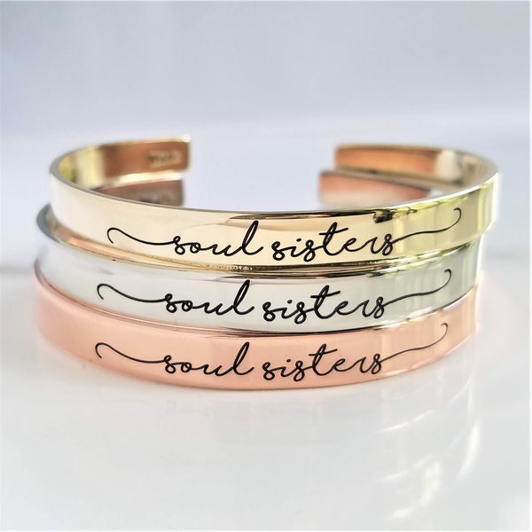 Soul Sisters Bracelet . Sister Personalized Jewelry Cuff . Friendship BFF Bracelet . TBCO . Copper Bracelet . Sterling Silver