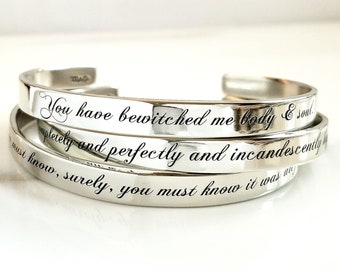 Pride & Prejudice Bracelet . Elizabeth Bennet and Mr. Darcy Jewelry. Jane Austen Choose from 3 Different Quotes . Tatum Bradley and Company