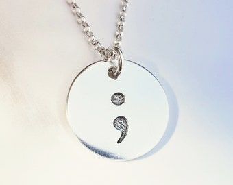 Semicolon ; Charm Necklace . Solid Sterling Silver Semicolon Jewelry . My Story Isn't Over Yet . Daily Reminder Necklace . TB&Co