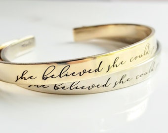 She Believed She Could So She Did . Inspirational Jewelry . Daily Reminder Cuff Bracelet . #TBCO