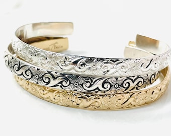 Pulsera con mensaje oculto secreto, de plata de ley maciza o chapada en oro. Brazalete floral de plata. Regalo de graduación para esposa, madre, hermana o sobrina.