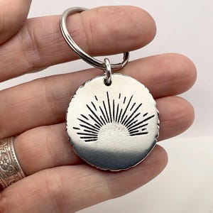 Sunbeam Keyring . Solid Pewter Sunray Pattern Motif Design . Sun Keychain . Sun Beams Roald Dahl . Made in USA