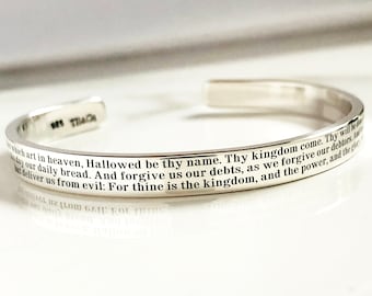 Our Father Cuff Bracelet . Solid Sterling Silver The Lord's Prayer Bracelet . Matthew 6:9-13 Jewelry . Tatum Bradley