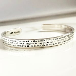 Our Father Cuff Bracelet . Solid Sterling Silver The Lord&#39;s Prayer Bracelet . Matthew 6:9-13 Jewelry . Tatum Bradley