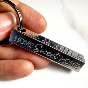 Personalized Your Own Keychain . Personalized Keyring . Home Sweet Home Coordinates Key Chain . Gift for Boyfriend, Husband, Dad