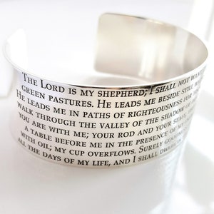 The 23rd Psalm Cuff Bracelet . The Lord is My Shepherd Bracelet . Inspirational Gift . Psalm 23 Jewelry . Religious Gift . Tatum Bradley
