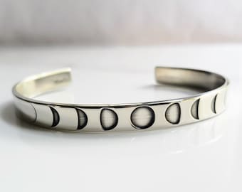 Moon Phases Bangle Bracelet Celestial Charm Bracelet Crescent Whole Half Moons Lunar Minimalist Stacking Bracelet Sterling Silver
