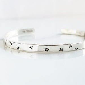 Silver Star Cuff w/ Secret Message . Hand Stamped Solid Sterling Silver Bracelet with Stars . Tatum Bradley Star Cuff . Baby I&#39;m A Star