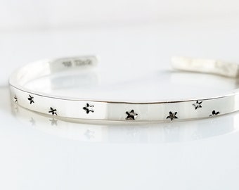 Silver Star Cuff w/ Secret Message . Hand Stamped Solid Sterling Silver Bracelet with Stars . Tatum Bradley Star Cuff . Baby I'm A Star