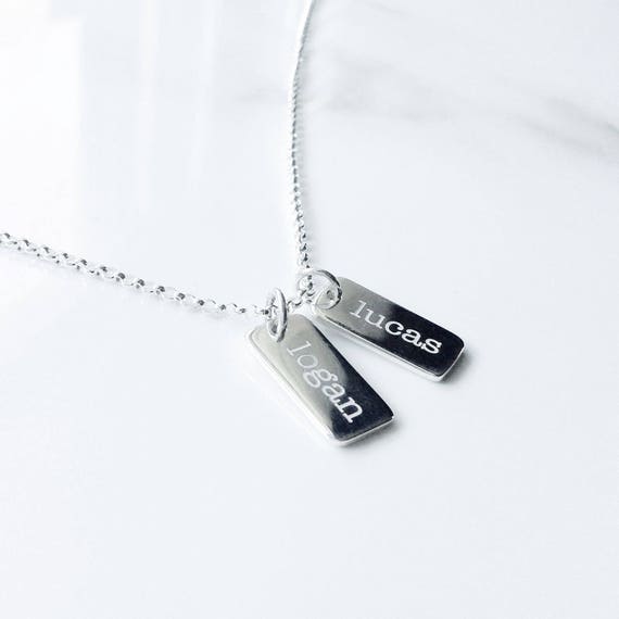 Silver name on sale tag necklace