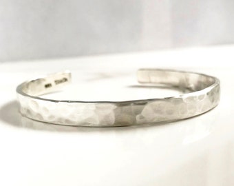 6"-8" x 1/4" Hidden Message Cuff Bracelet . Hammered Solid Sterling .925 Silver Bracelet. Men or Womens Bracelet . Fathers Day Gift