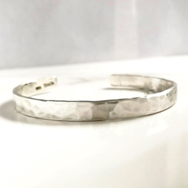 6"-8" x 1/4" Hidden Message Cuff Bracelet . Hammered Solid Sterling .925 Silver Bracelet. Men or Womens Bracelet . Fathers Day Gift