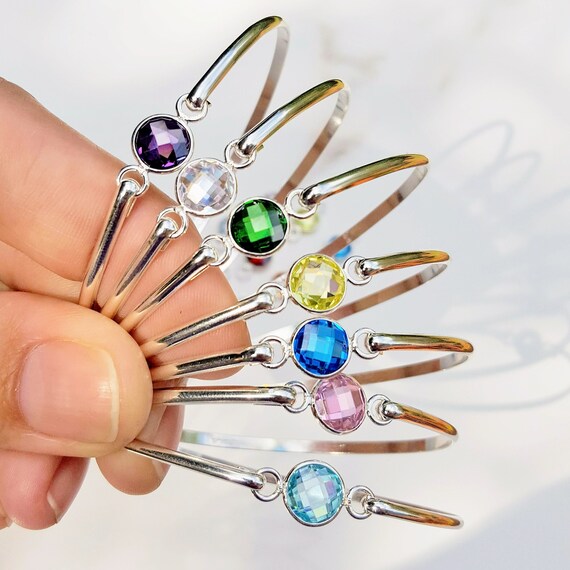 Birthstone Bangle Bracelet . Tatum Bradley Sterling Silver