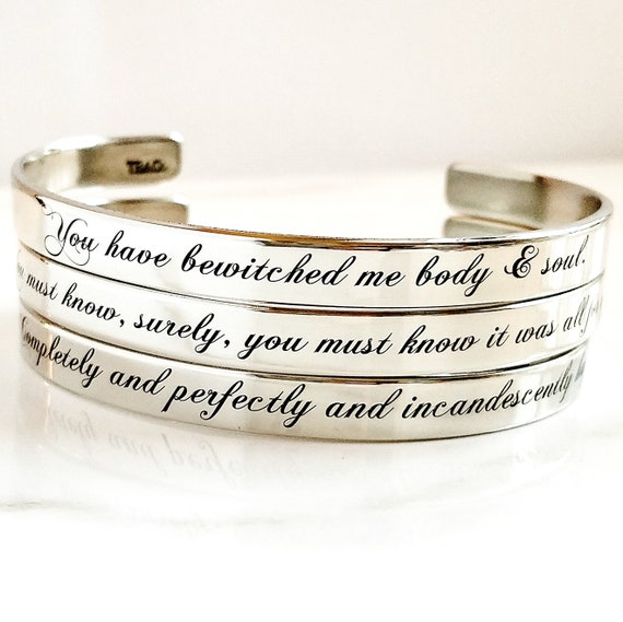 Jewelry Cuff Bracelets Pride And Prejudice Quote You Have Bewitched Me Body And Soul Hand Stamped Bracelet Cuff Gifts For Her Jane Austen Girlfriend Gift