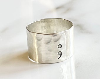 Semicolon Ring . Solid Sterling Silver Ring . Personalized Adjustable Ring . Semi colon Ring . TatumBradleyCo