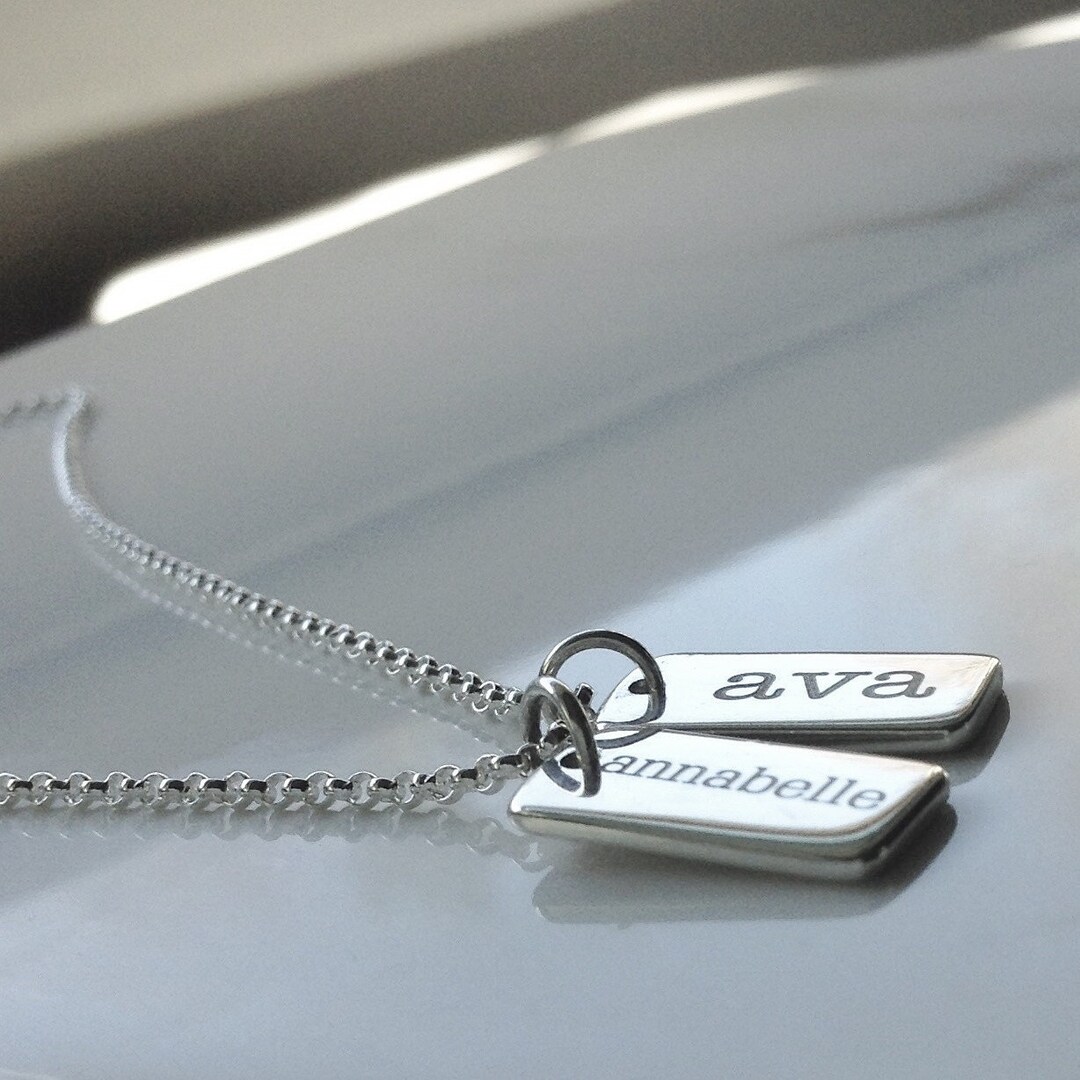 CHARM ONLY . Tiny Name Tag Charm. Solid Sterling Silver Name Necklace