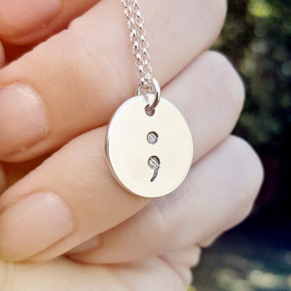 Semicolon Charm Necklace . Solid Sterling Silver Semicolon Jewelry