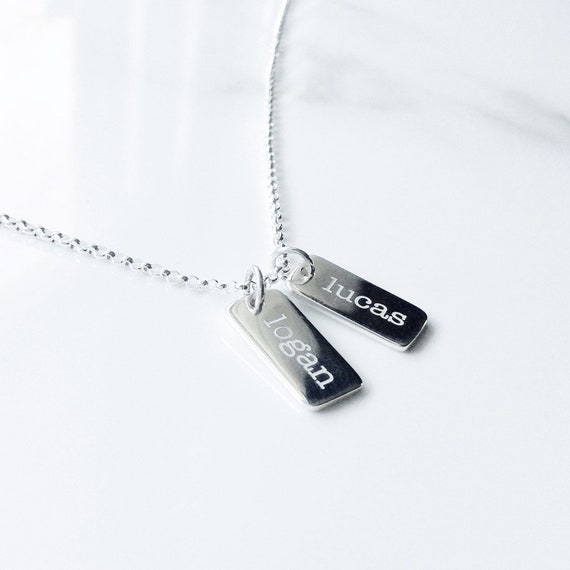 Initial Charm Necklace Solid Sterling Silver Name Necklace Personalized  Mothers Necklace Small Silver Rectangle Charm Tatumbradleyco