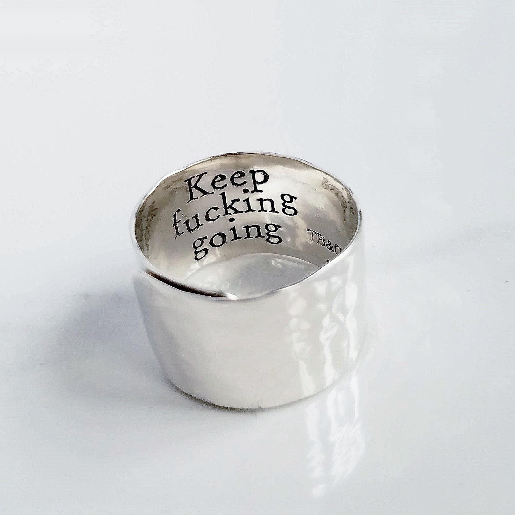 Hammered Mantra Silver Ring