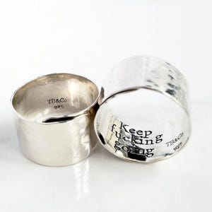 Keep F**king Going Ring . Wide Sterling Silver Secret Message Thumb Ring . 1/2&quot; Wide Silver Band Ring . Gift for Her . Keep Going