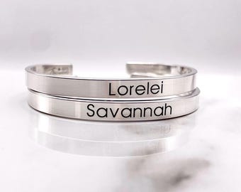 Pulsera de plata de ley maciza de 15 cm (6"). Diseña tu propia pulsera. Pulsera personalizada de 6 mm (1/4") de ancho. Brazalete de plata de ley 925 con grabado profundo.