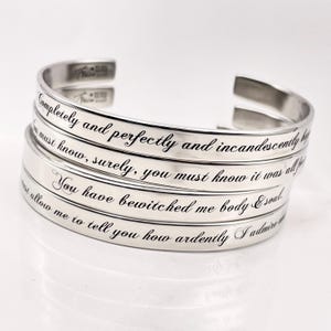 Pulsera Orgullo y prejuicio / Brazalete con cita de Jane Austen