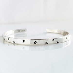 5.57.5 Hand Stamped Sterling Silver Star Bracelet . .925 Star Cuff Bracelet . Tatum Bradley Star Cuff . Moon & Stars Jewelry image 2