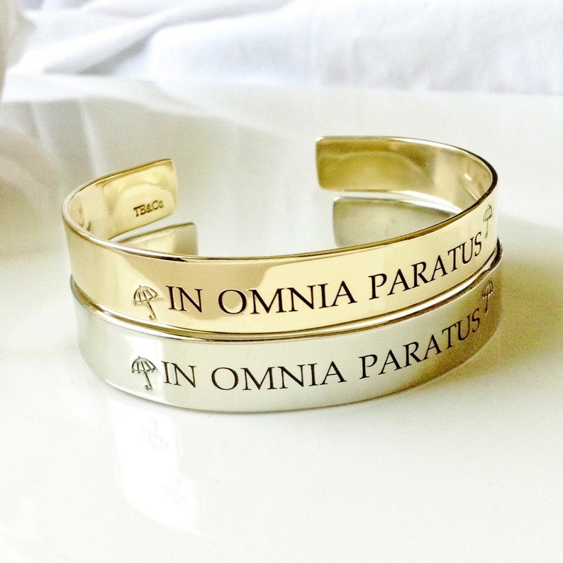 Gilmore Girls Inspired Bracelet . IN OMNIA PARATUS Ready For Anything . Hand Stamped Metal Bracelet . Stars Hollow image 1