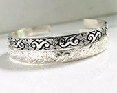 Secret Hidden Message Solid Sterling Silver Bracelet . Floral Silver Cuff . Anniversary Gift for Her . Bracelet for Sister . Tatumbradleyco