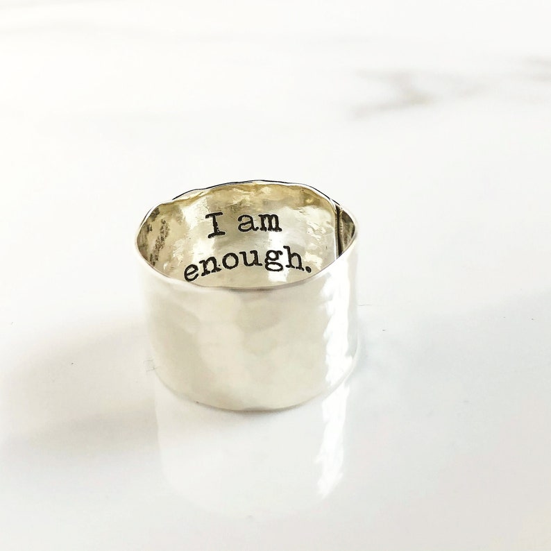 Personalized Secret Message Ring . 1/2 Wide Sterling Silver Thumb Ring . Adjustable Wide Silver Band Ring . Grad Gift for Her image 4