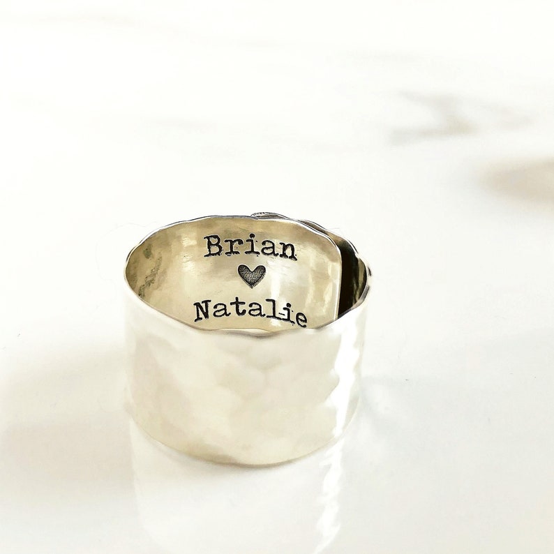 Personalized Secret Message Ring . 1/2 Wide Sterling Silver Thumb Ring . Adjustable Wide Silver Band Ring . Grad Gift for Her image 3