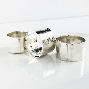 Personalize This Ring . Inside Secret Message . 1/2&quot; Sterling Silver Hammered Finish . Adjustable Wide Silver Band Ring . Grad Gift for Her