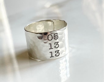 Solid Sterling Silver Ring . Personalized Date Ring . Wide Band Ring . Anniversary Gift . TatumBradleyCo