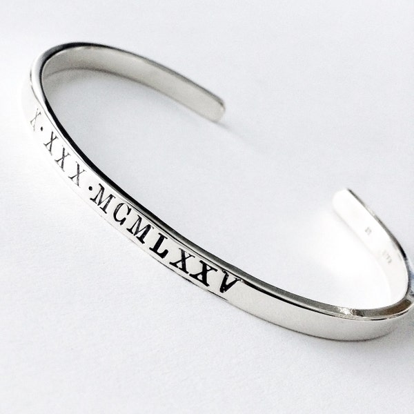 6" Anniversary Gift for Her . Solid Sterling Silver Roman Numeral Bracelet . Personalized Wedding Gift . .925 Roman Numbers Jewelry