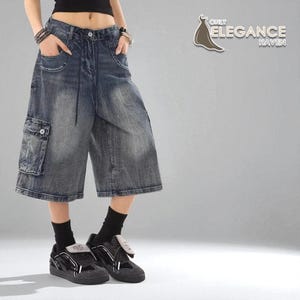 Oversized Loose Denim Shorts | Embroidered Y2k Fashion | Unisex Retro Clothing | Casual Streetwear Attire