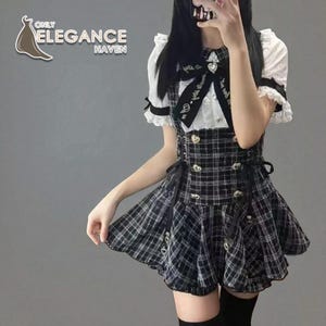 Women&#39;s Plaid Mini Dress | Layered Collared Outfit | Gothic Formal Clothing | Gift For Her