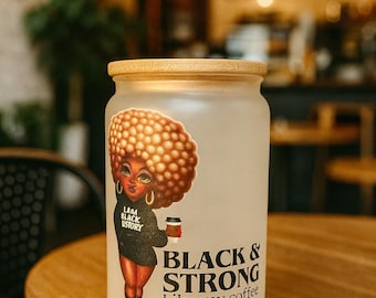 Vaso de vidrio esmerilado: Taza de café helado Black Queen con tapa de bambú