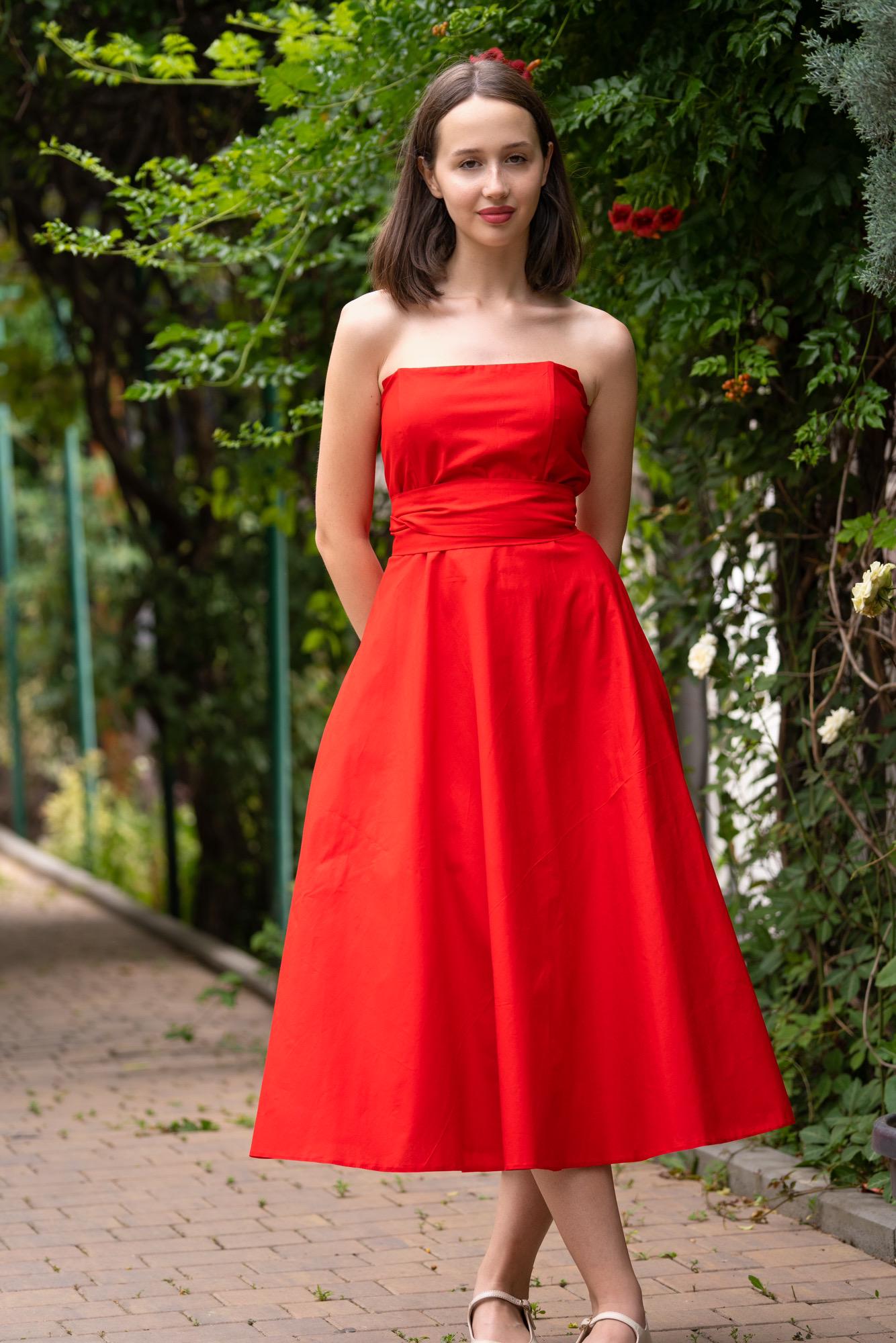 red strapless cotton dress Handmade Organic Midi Dress: Corset Sundress, Custom Size floral boho llinen dress Colour:Stone tie occasions Lace Bustier Detail Maxi Mini dress