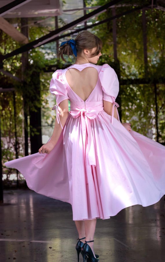 handcrafted blush midi dress Victoria Dunn Quinn Dahlia Dress
