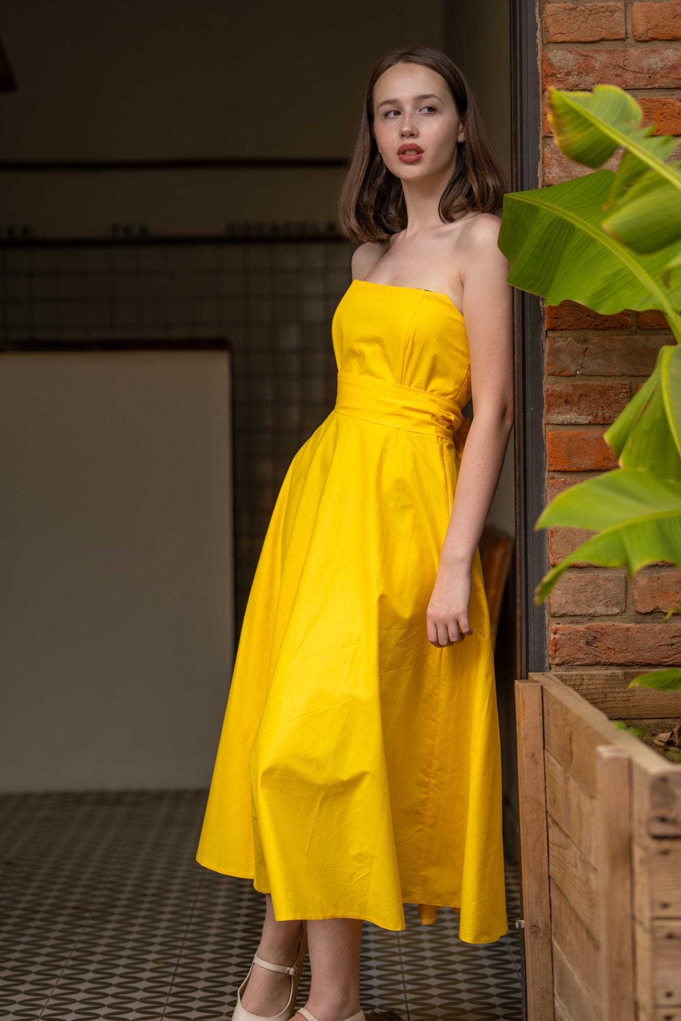 yellow strapless dress Imogene Scarf-Detail Gown in Pastel Womens Cartwright Strapless Mini Dress in Butteryellow Size XL Heritage Strapless Satin Maxi Dress