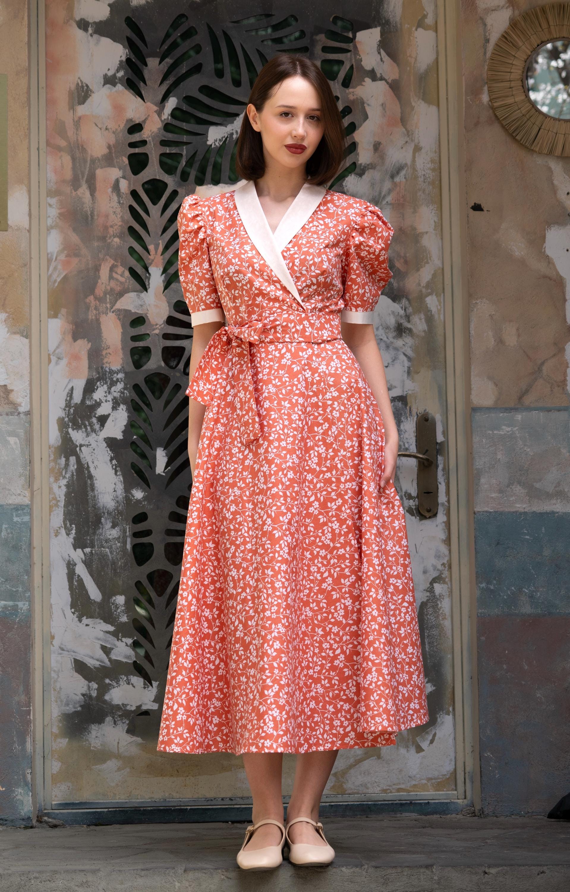 cotton on floral wrap dress Midi Ladies dresses Size:Boy 6-7 Years tie thin belt Empire-waist Mini Dress In XS to 5XL *