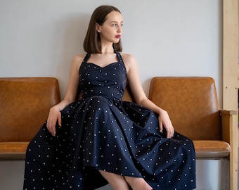 sachin and babi light blue dress Darla Halter Polka Dot Midi Dress - White/Black main image 0