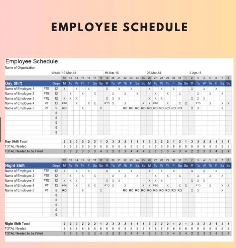 7 Set Shift Schedule Excel Template : Employee Calendar | Shift ...