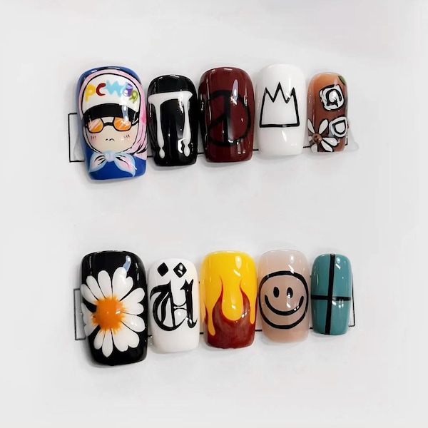 G-Dragon Press on nails cute design | Summer press on nails | Almond  Bow Press Ons Elegant Gdragon Cute Design