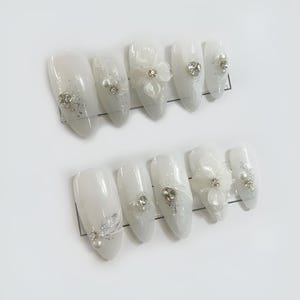White Lace and Bow Press On Nails Elegant Bridal Wedding | Wedding White Lace Press Ons Elegant Bow Bridal Style