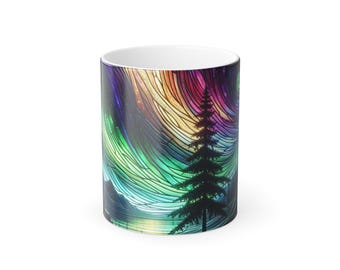 Northern Lights Color Changing Mug: Heat Sensitive Stained Glass Coffee Cup