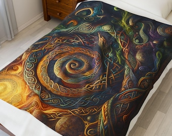 Celtic Tree of Life Velveteen Blanket, Soft Plush Throw