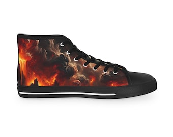 Fire and Skull High Top Sneakers: Gothic Streetwear Skater Shoes